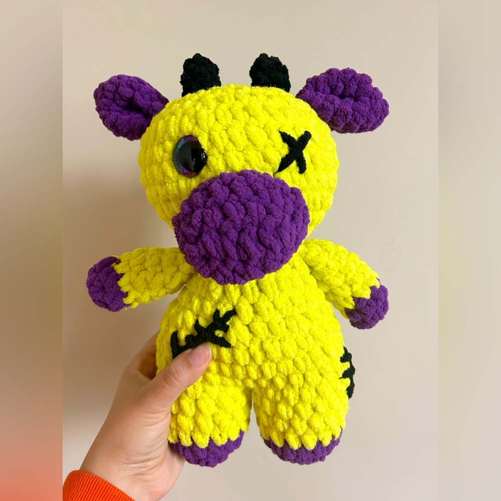 Crochet Lime Green & Purple Zombie Cow Plushie